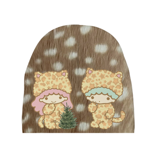 Twin Leopard-Print Kittens Beanie